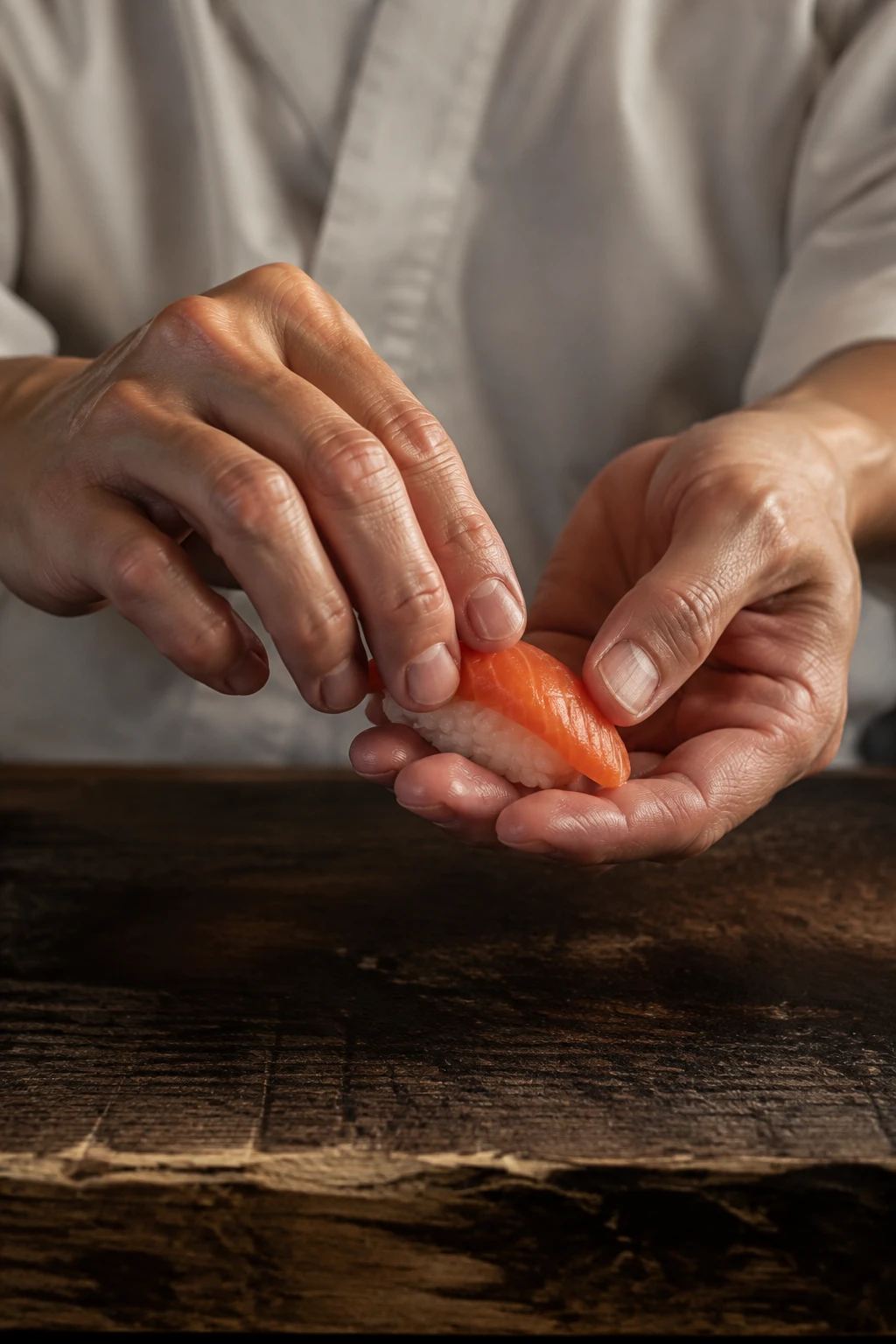Hände beim Formen eines Nigiri – illustrative Aufnahme japanischen Küchenhandwerks